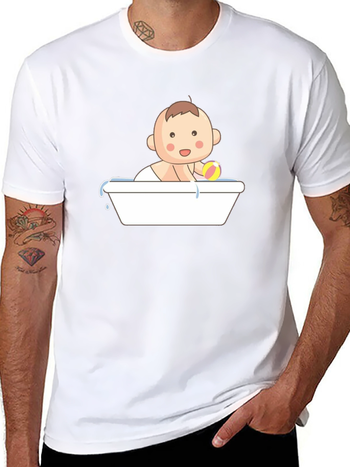 Baby in Tub Graphic Tee - Black Cotton T-Shirt