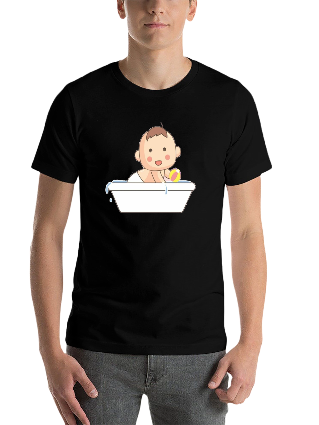 Baby in Tub Graphic Tee - Black Cotton T-Shirt