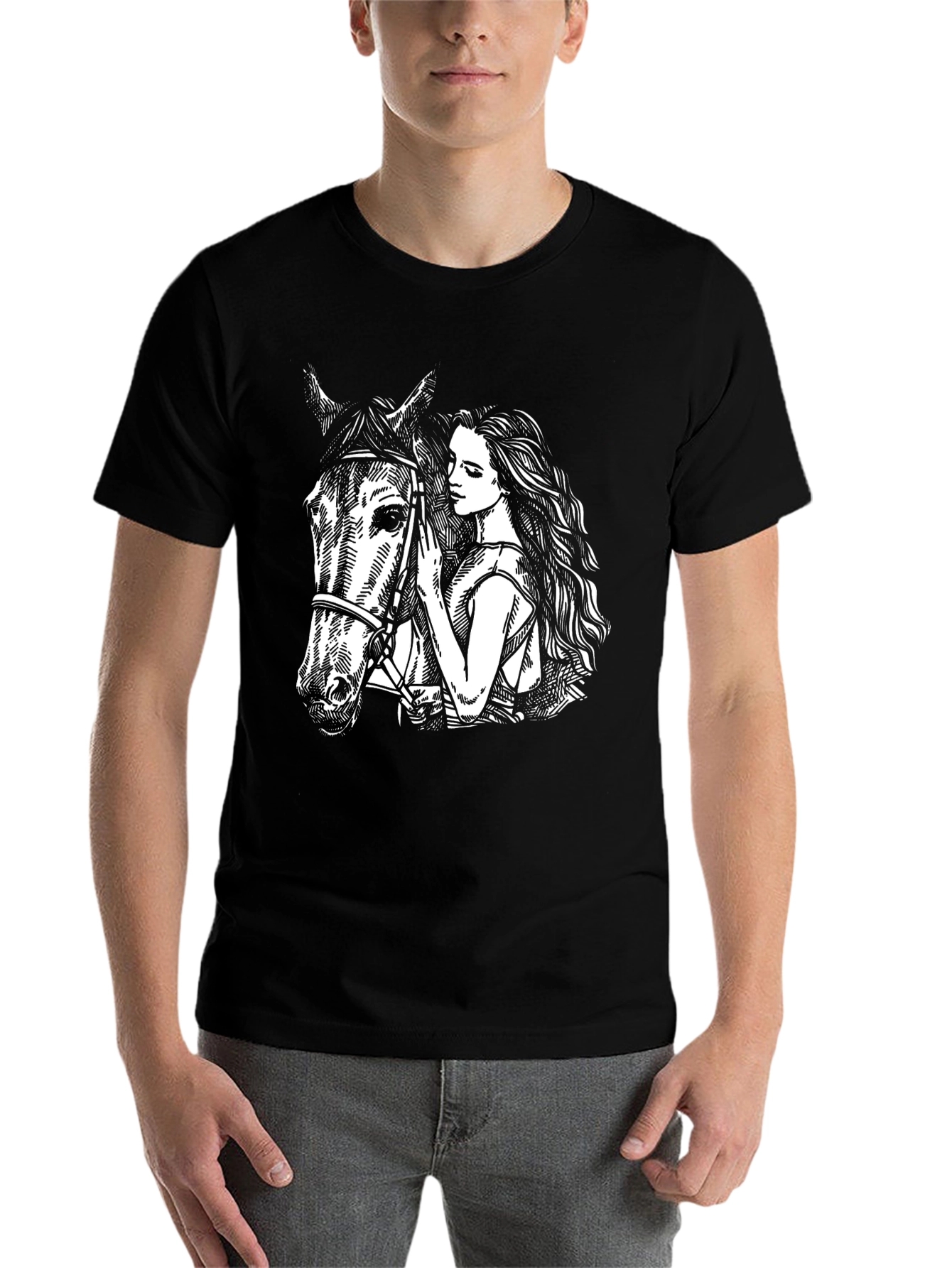 Horse & Woman Graphic Tee - Unisex Black T-Shirt