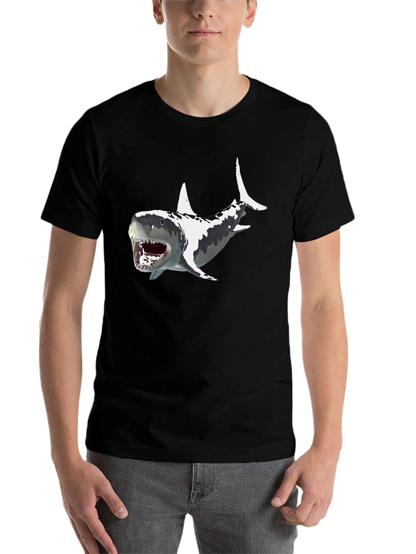 Shark Graphic Print Mens Black T-Shirt