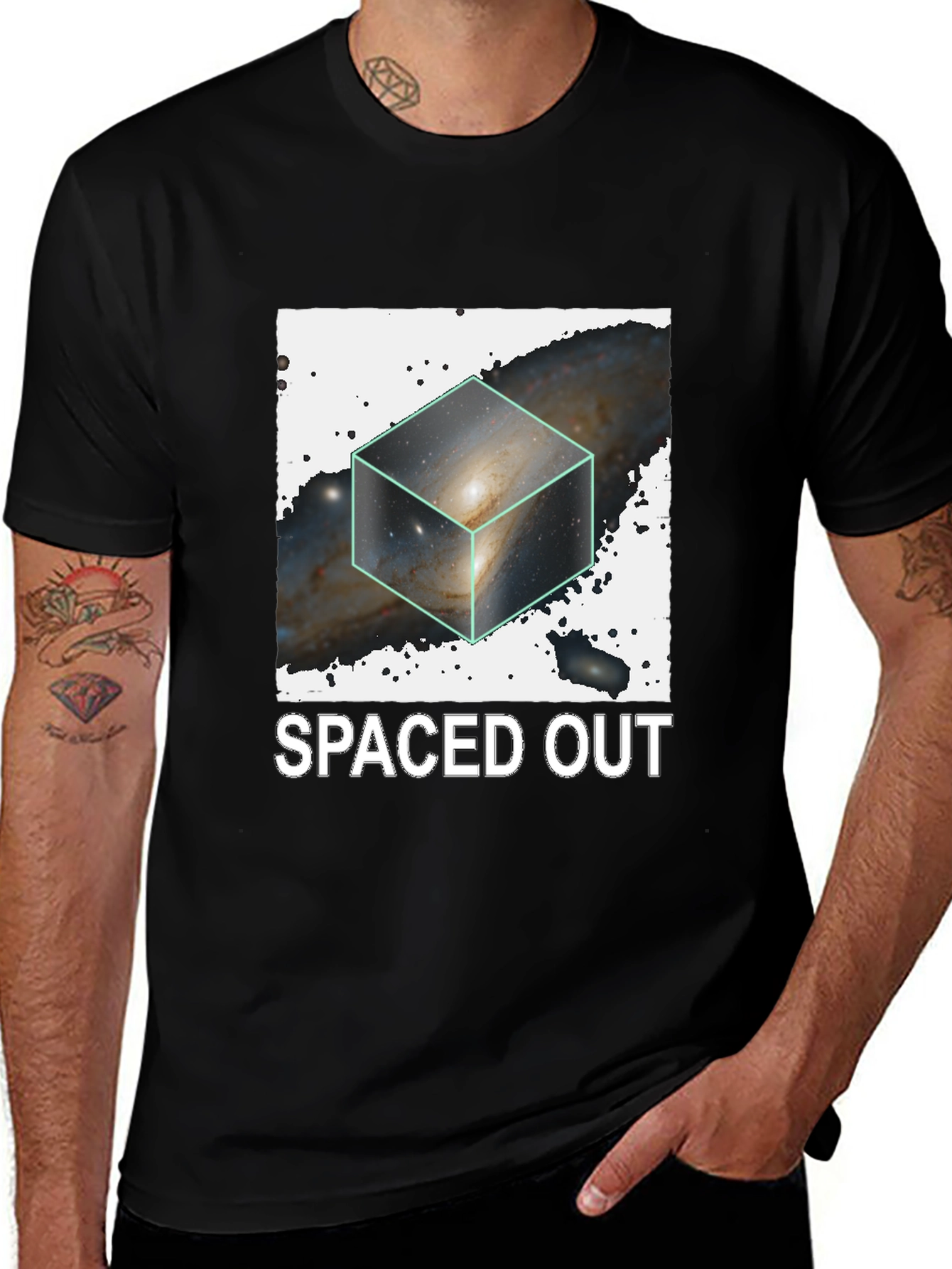 Spaced Out Galaxy Cube Black T-Shirt