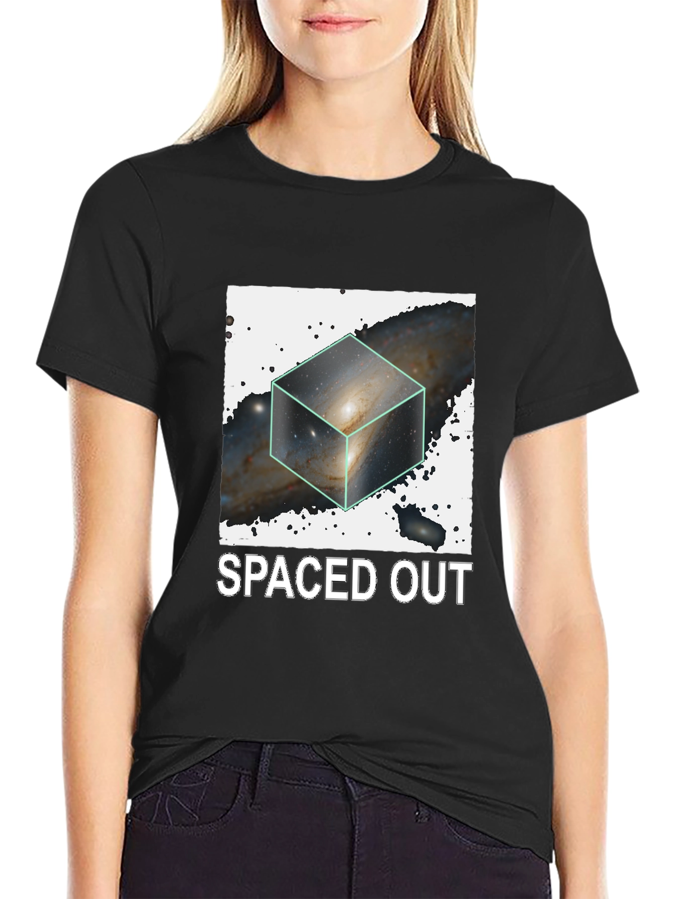 Spaced Out Galaxy Cube Black T-Shirt