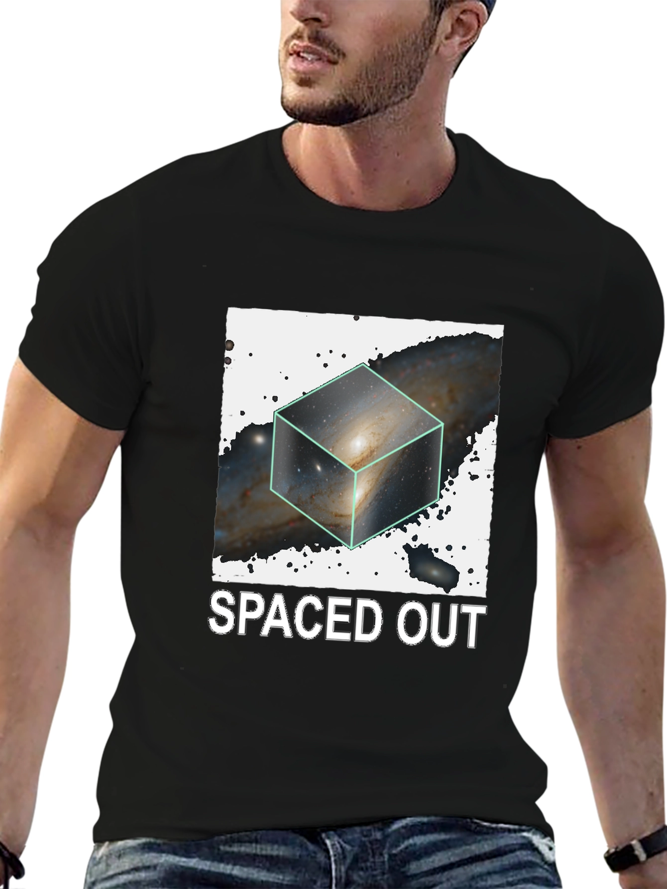 Spaced Out Galaxy Cube Black T-Shirt