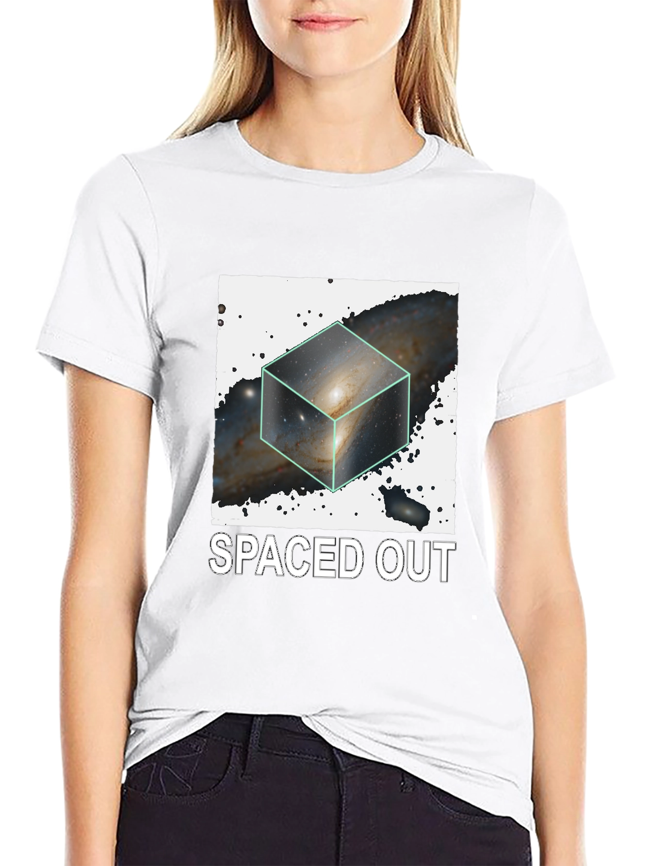 Spaced Out Galaxy Cube Black T-Shirt