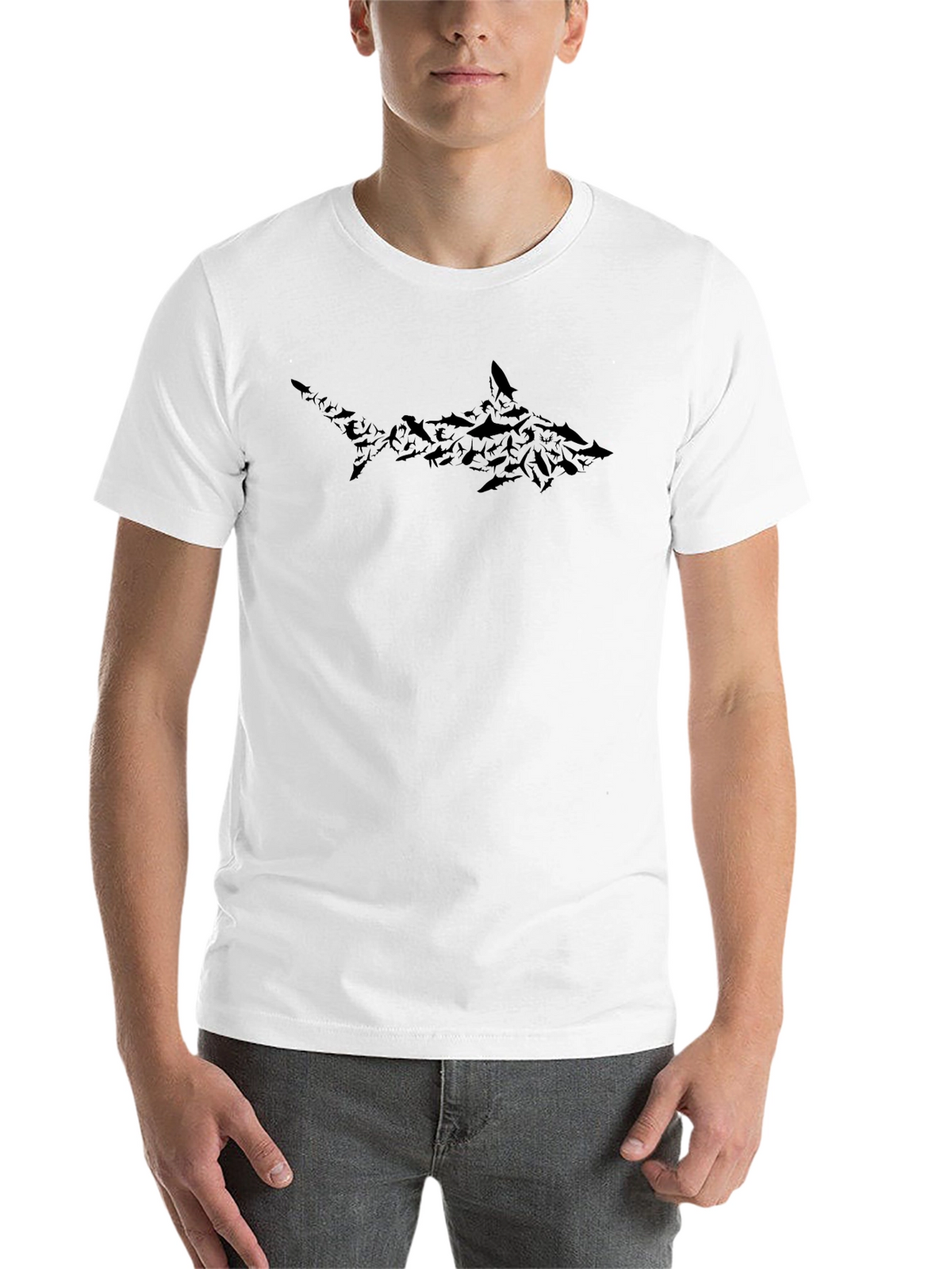 Shark Silhouette Graphic Print Tee - Black