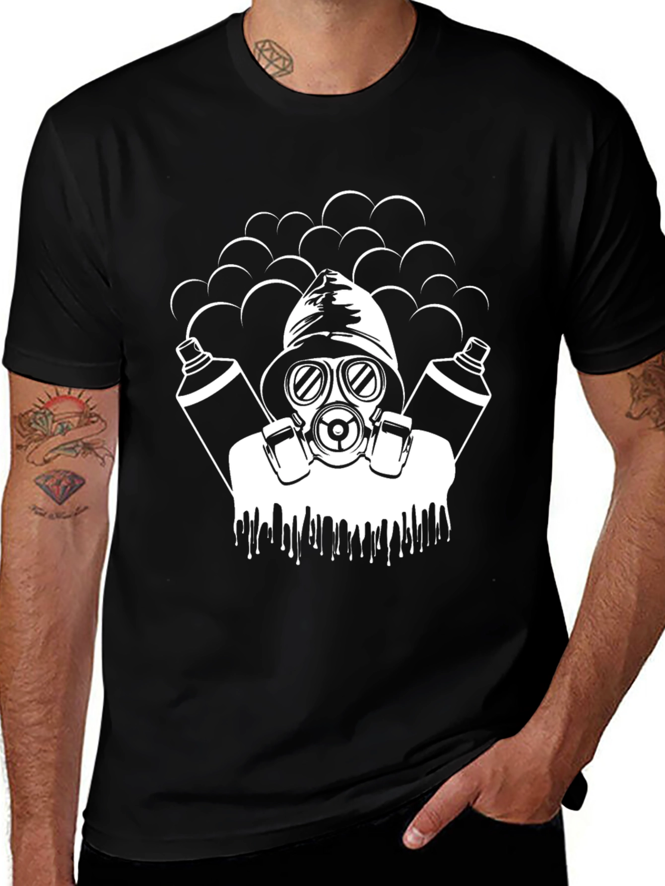 Cool Graphic T-Shirt - Gas Mask Graffiti Artist Black Tee