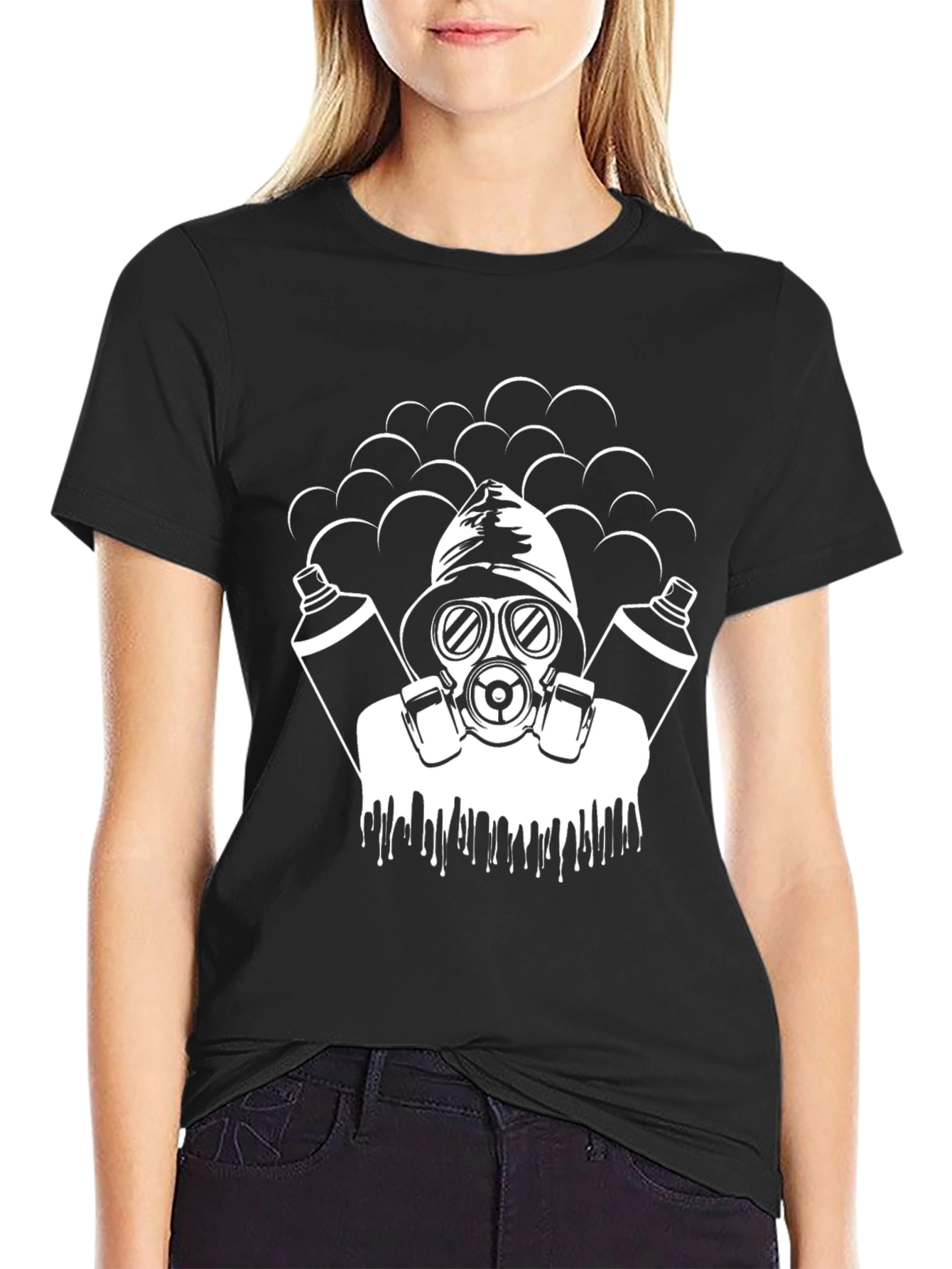 Cool Graphic T-Shirt - Gas Mask Graffiti Artist Black Tee
