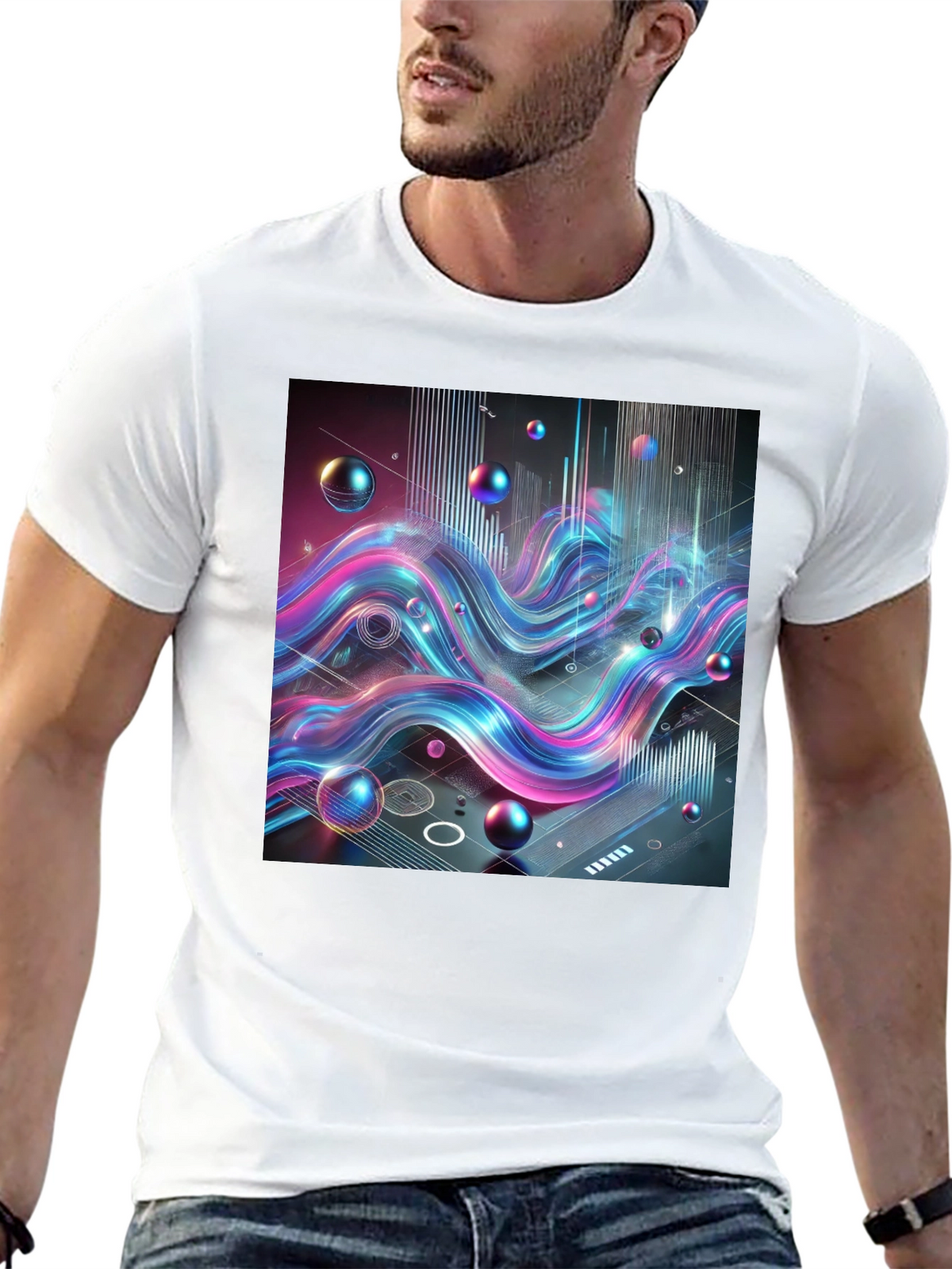 Abstract Wave Graphic Tee - Modern Style