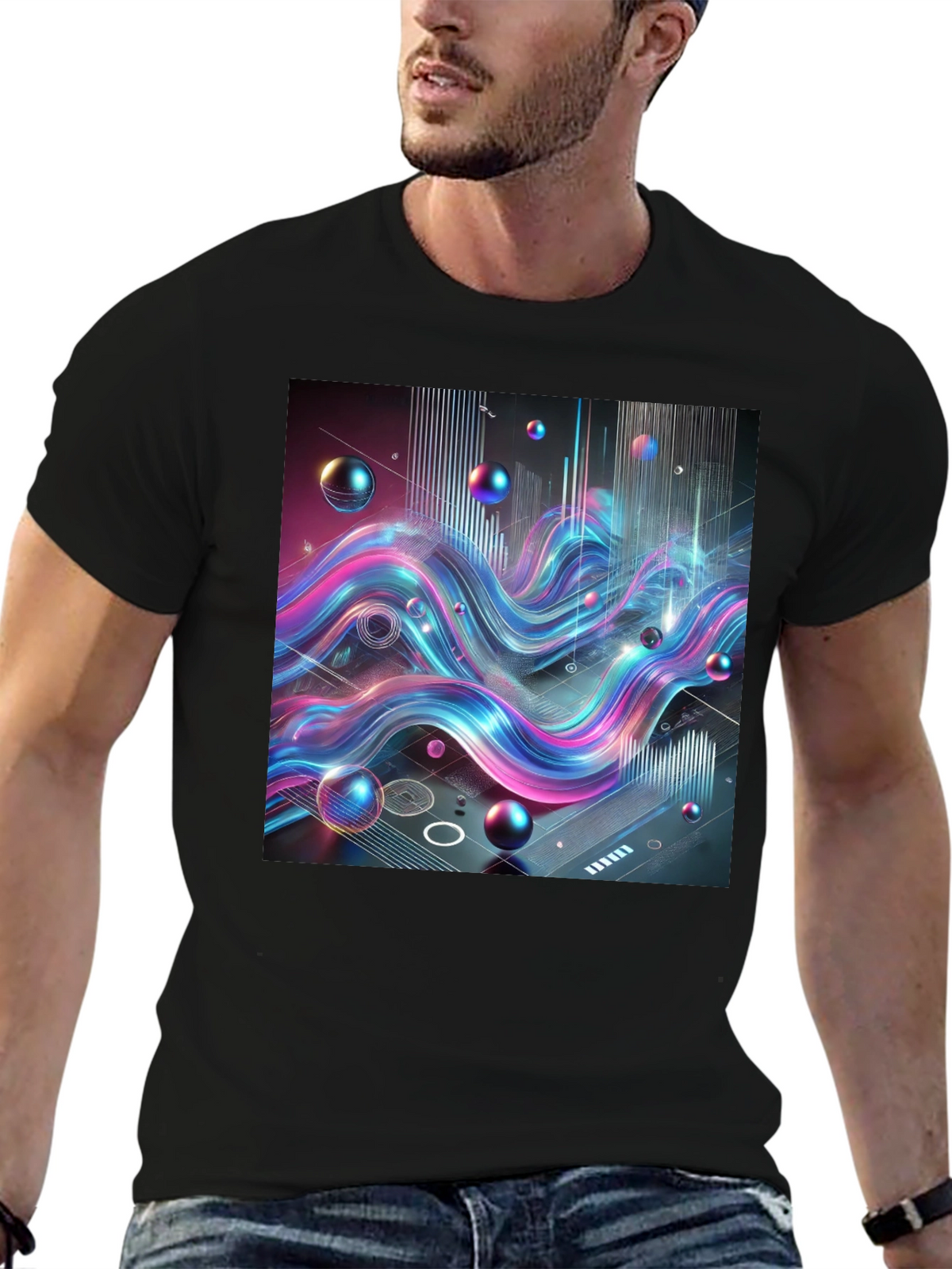 Abstract Wave Graphic Tee - Modern Style
