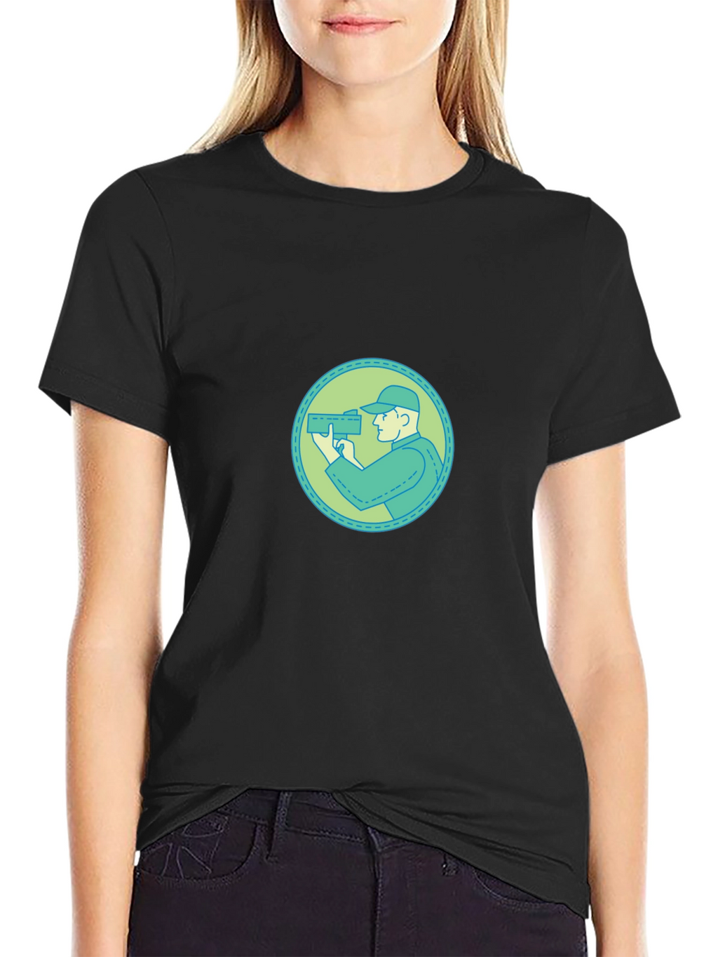 Graphic Tee - Cameraman Design Black Cotton