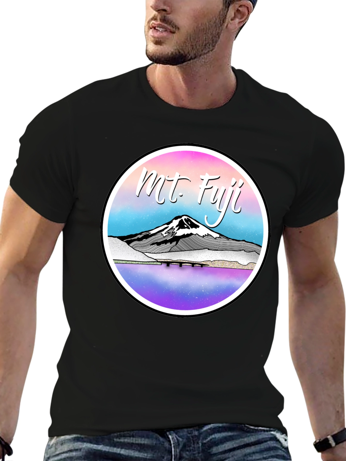 Mt. Fuji Graphic Tee - Black Cotton Blend T-Shirt