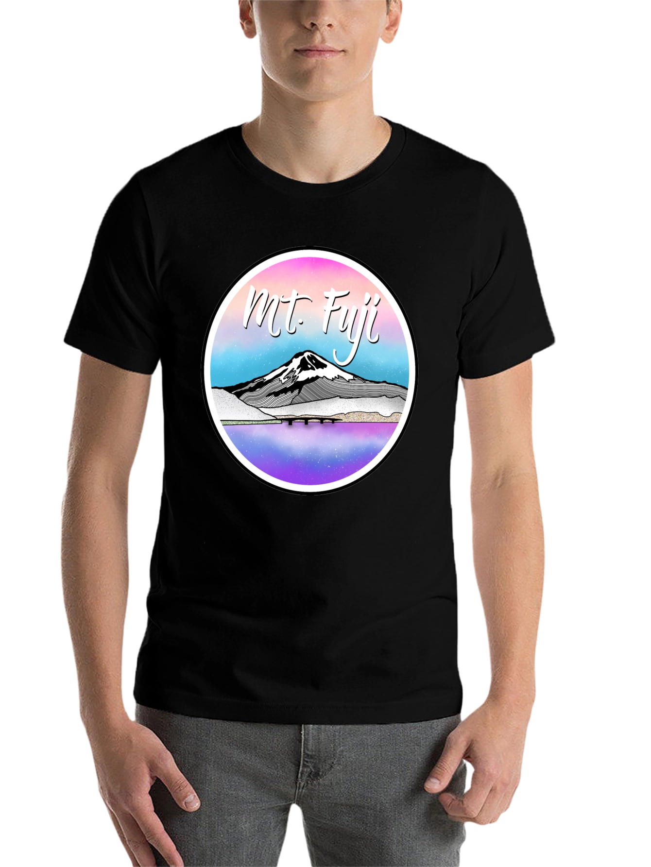 Mt. Fuji Graphic Tee - Black Cotton Blend T-Shirt