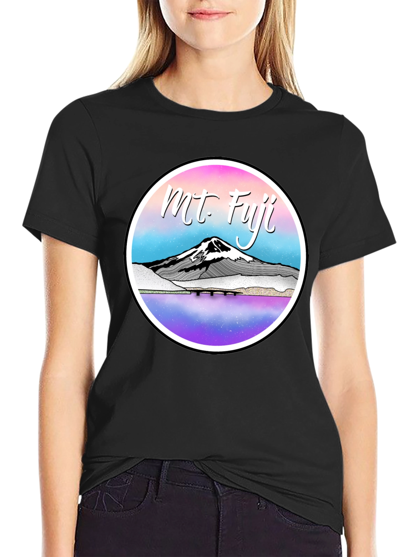 Mt. Fuji Graphic Tee - Black Cotton Blend T-Shirt