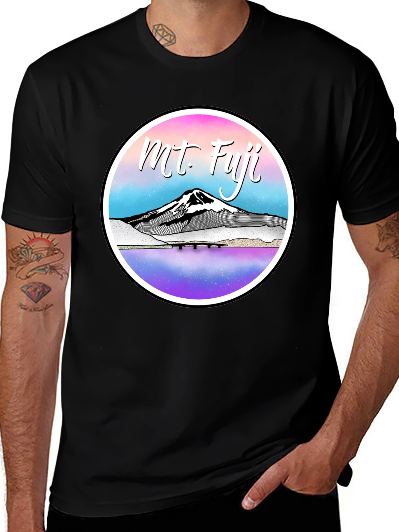 Mt. Fuji Graphic Tee - Black Cotton Blend T-Shirt