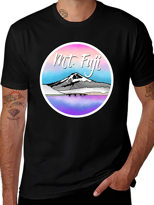 Mt. Fuji Graphic Tee - Black Cotton Blend T-Shirt