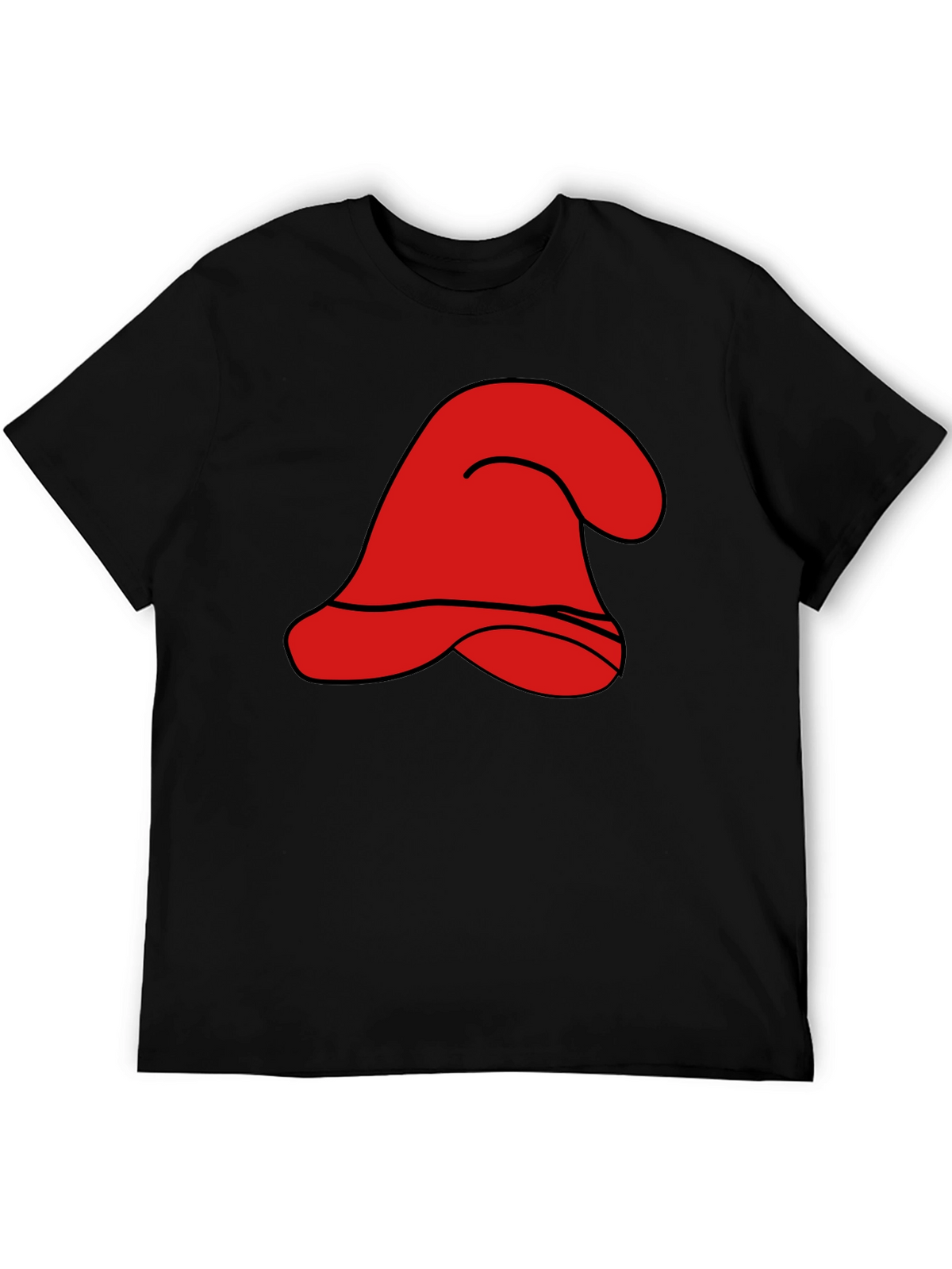 Red Cartoon Hat Graphic Black T-Shirt