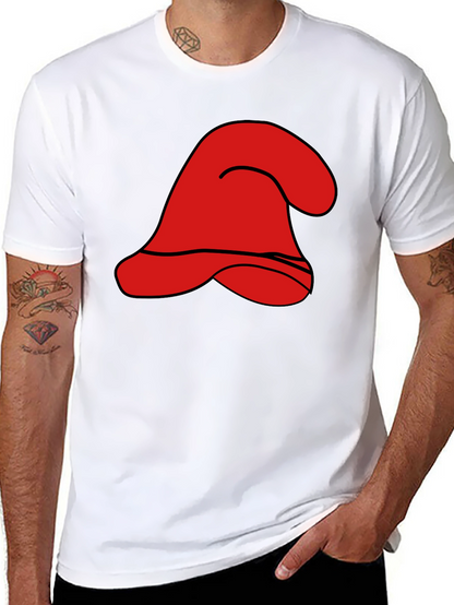 Red Cartoon Hat Graphic Black T-Shirt