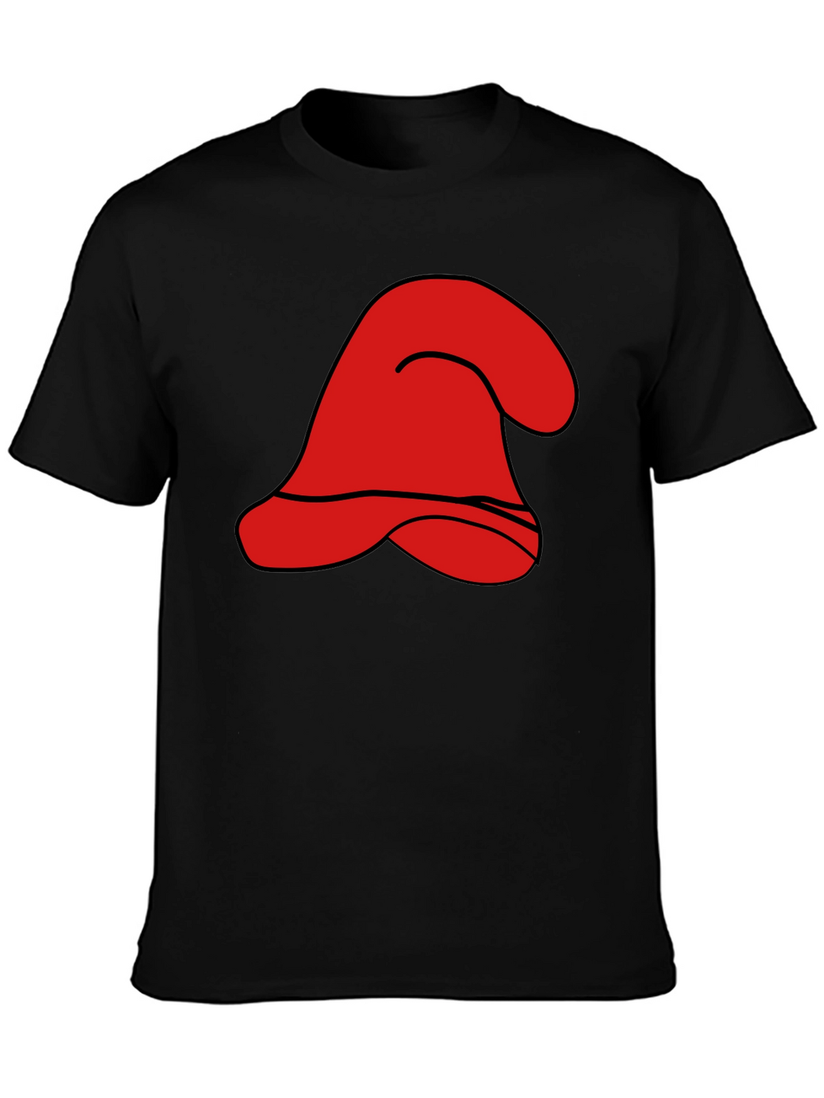 Red Cartoon Hat Graphic Black T-Shirt