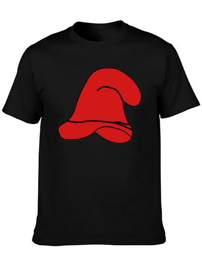 Red Cartoon Hat Graphic Black T-Shirt