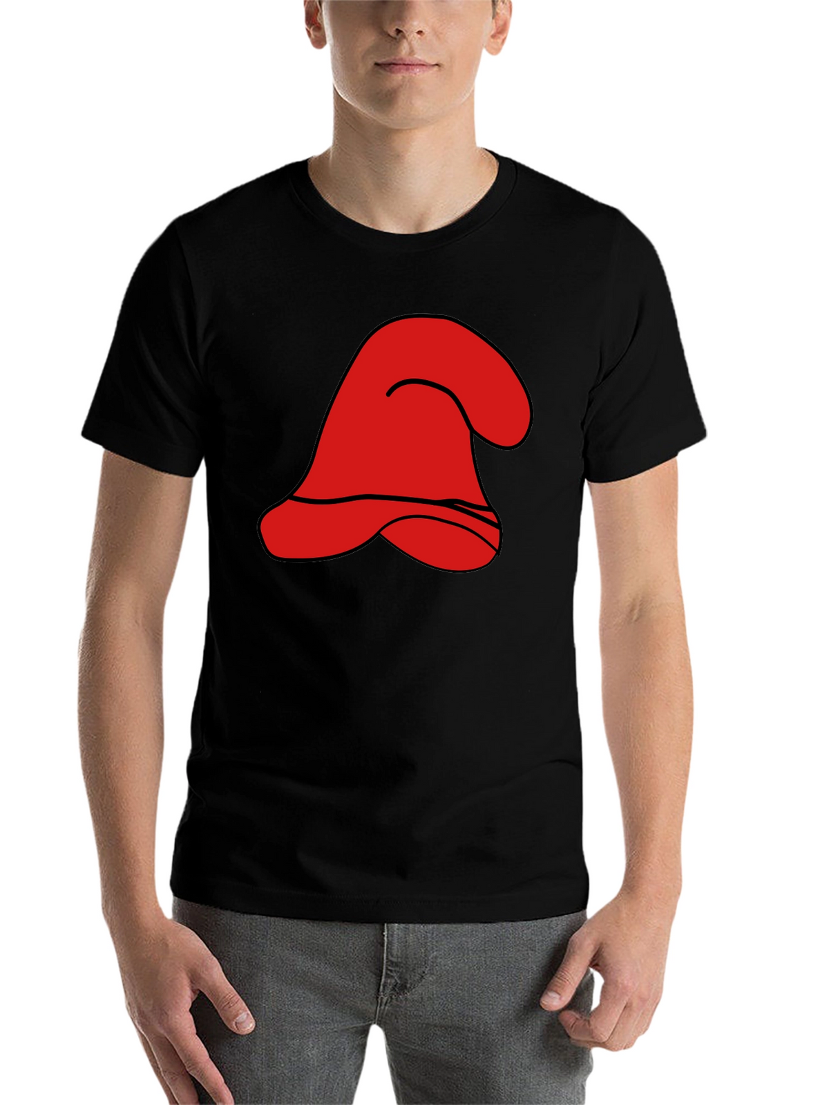 Red Cartoon Hat Graphic Black T-Shirt
