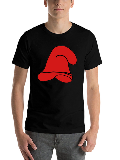 Red Cartoon Hat Graphic Black T-Shirt