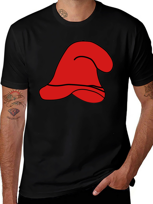 Red Cartoon Hat Graphic Black T-Shirt