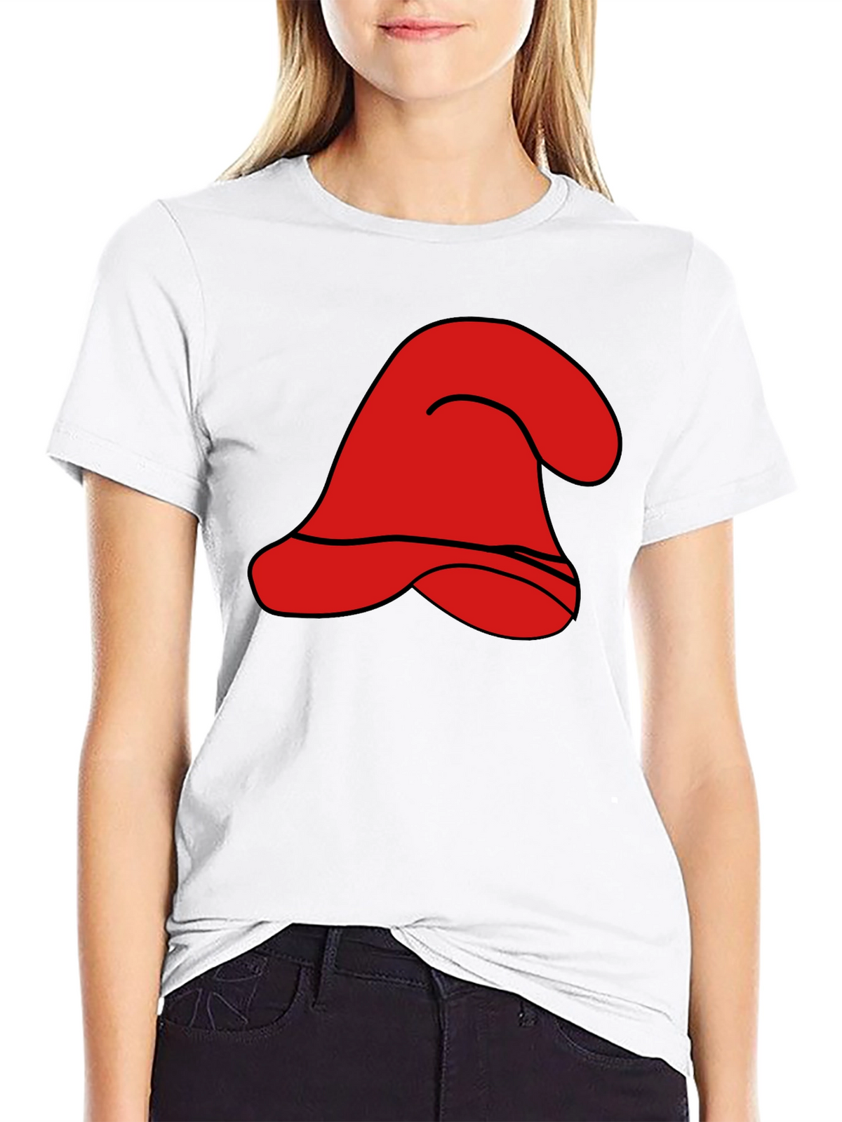 Red Cartoon Hat Graphic Black T-Shirt