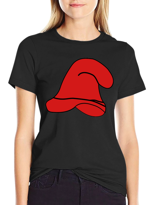 Red Cartoon Hat Graphic Black T-Shirt