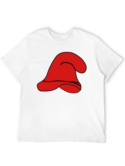 Red Cartoon Hat Graphic Black T-Shirt