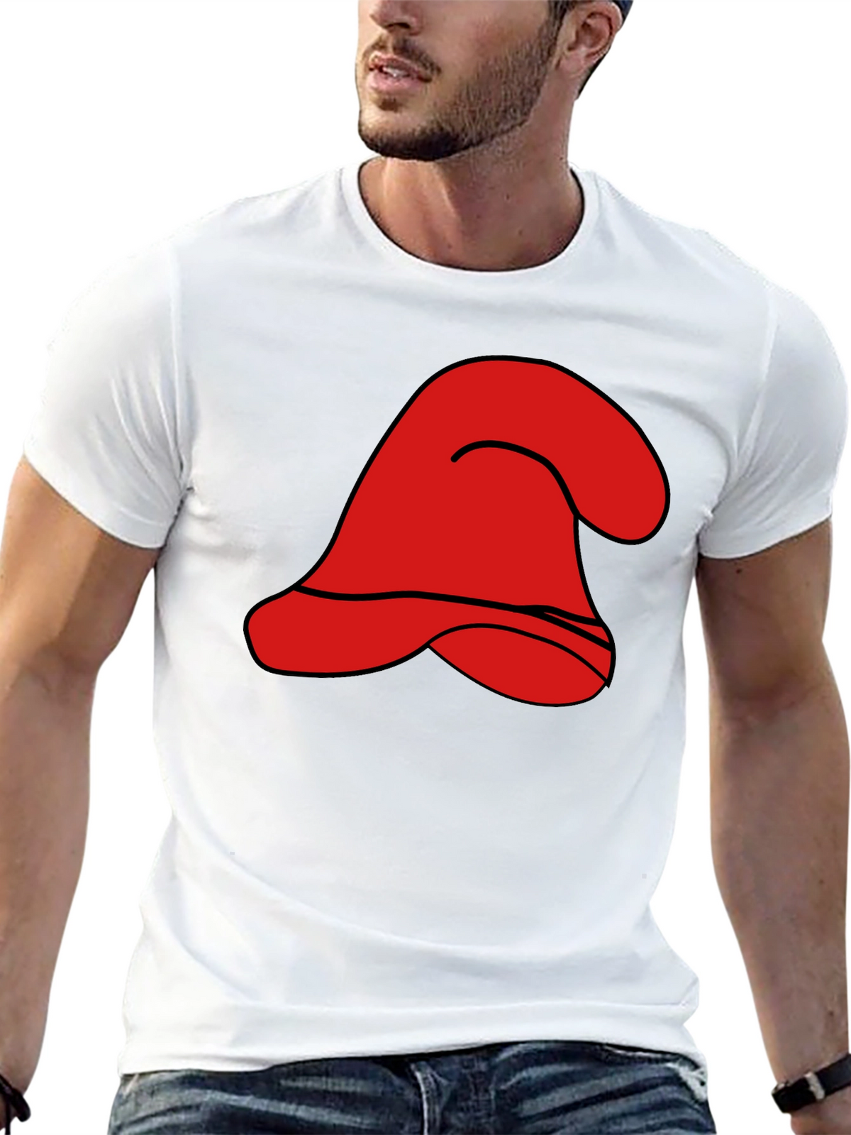 Red Cartoon Hat Graphic Black T-Shirt