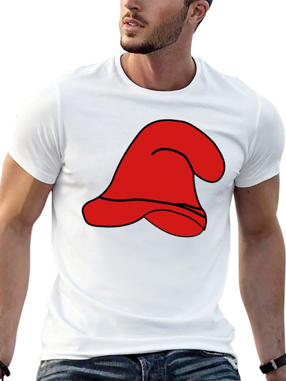 Red Cartoon Hat Graphic Black T-Shirt