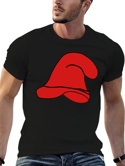 Red Cartoon Hat Graphic Black T-Shirt