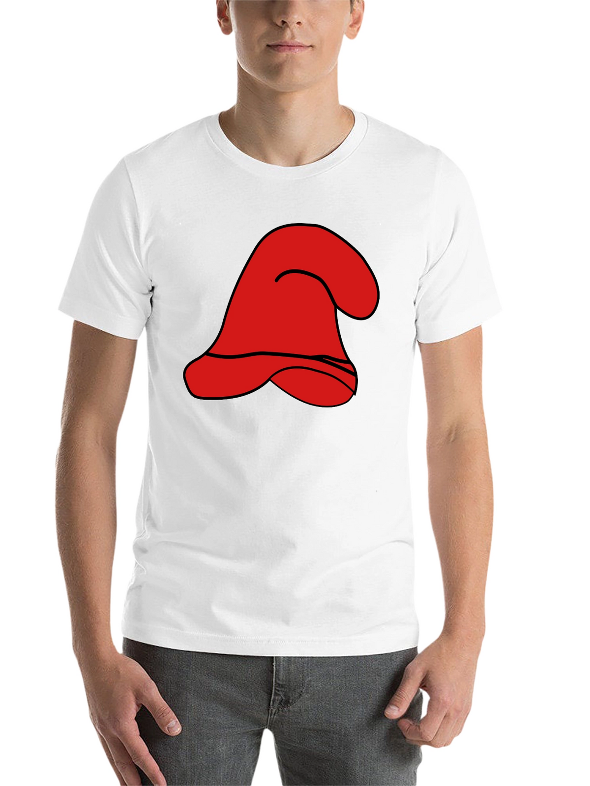 Red Cartoon Hat Graphic Black T-Shirt