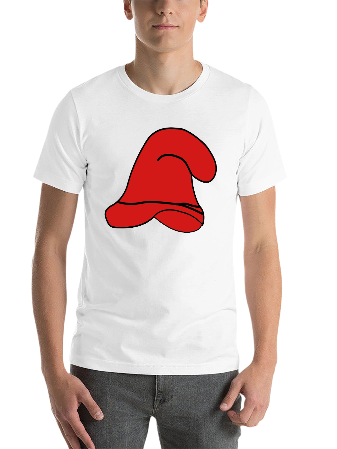 Red Cartoon Hat Graphic Black T-Shirt