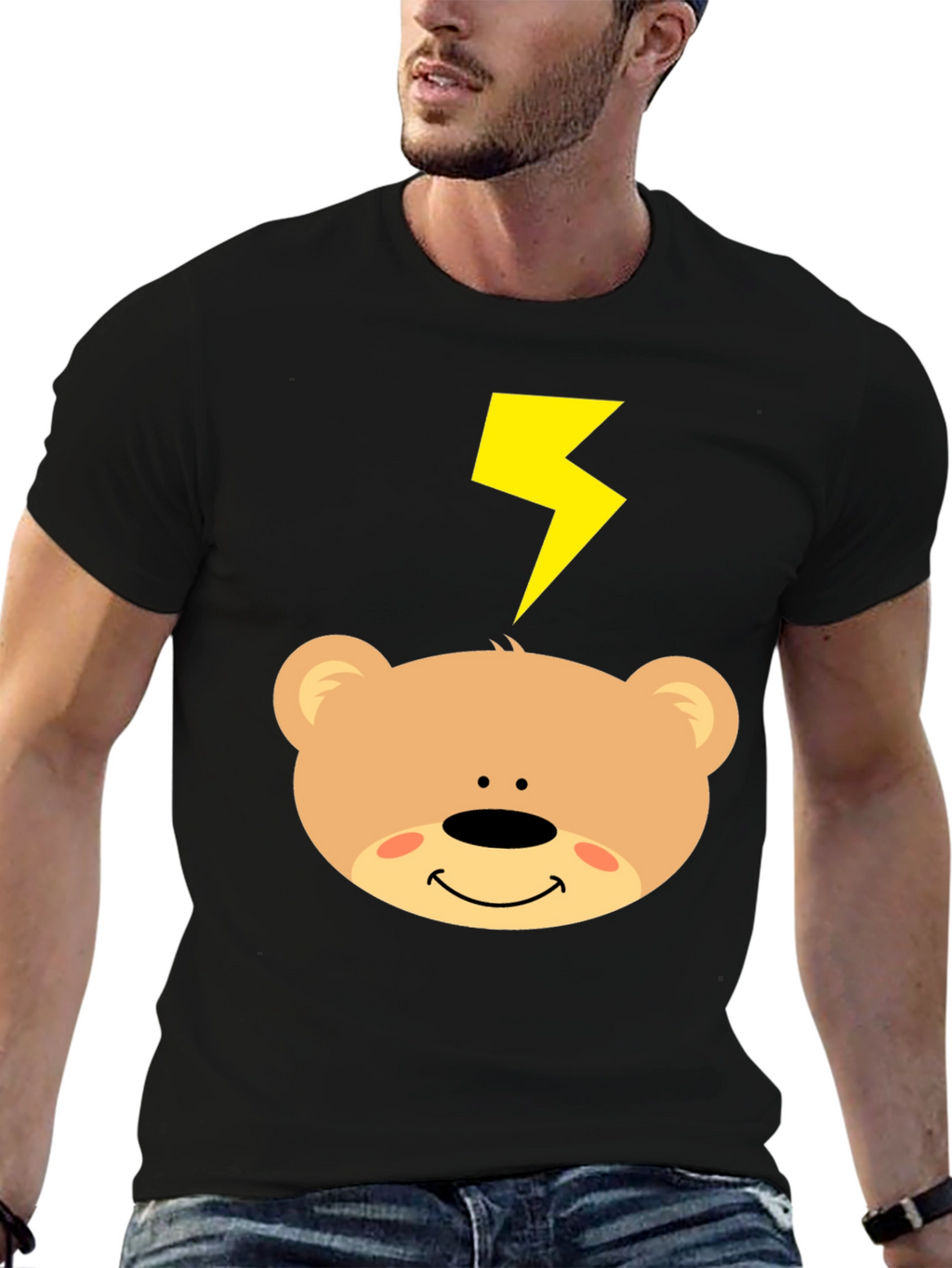 Cartoon Bear T-Shirt with Lightning Bolt