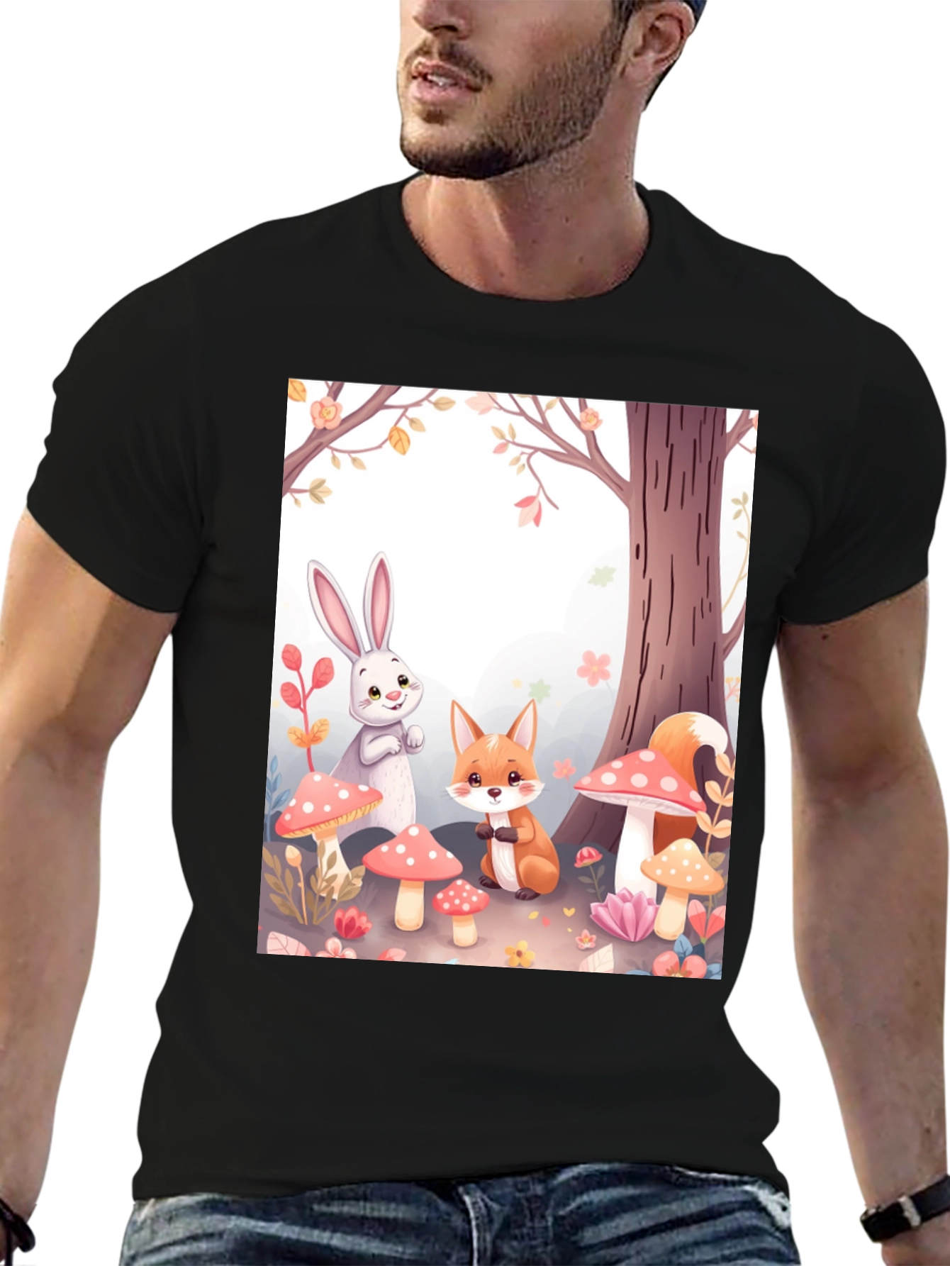 Cartoon Animals on Black Tee