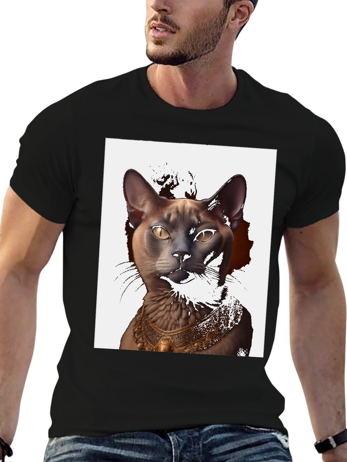 Egyptian Cat Graphic T-Shirt - Black