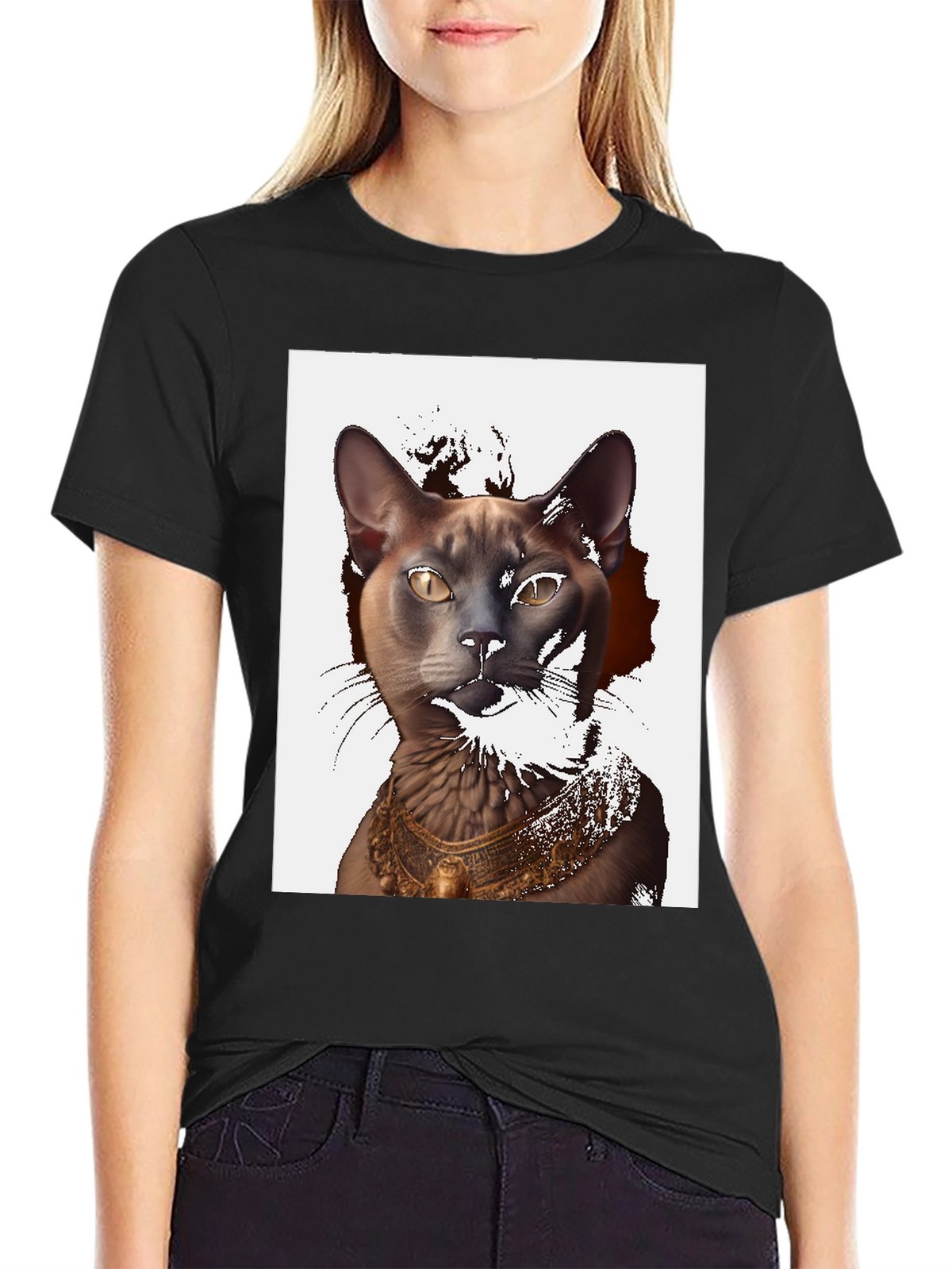 Egyptian Cat Graphic T-Shirt - Black