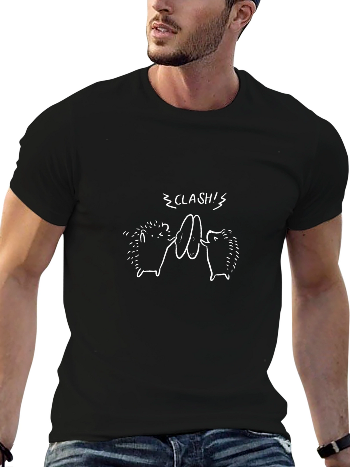 Clash Hedgehog Graphic Tee - Black Cotton T-Shirt