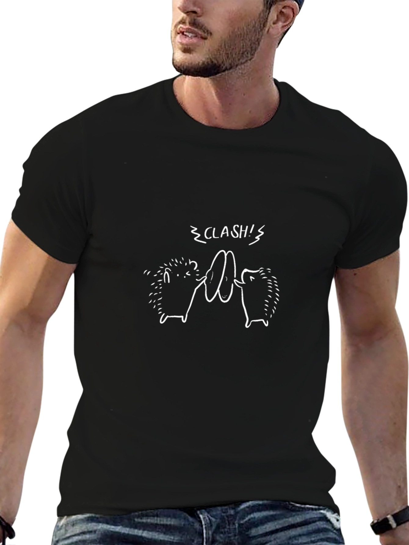 Clash Hedgehog Graphic Tee - Black Cotton T-Shirt