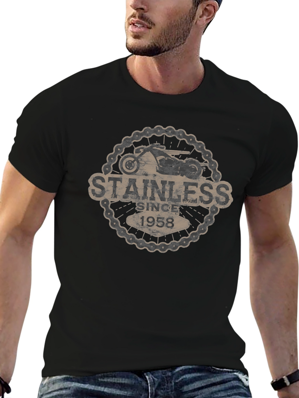 Stainless Since 1958 Motorcycle Graphic Black T-Shirt