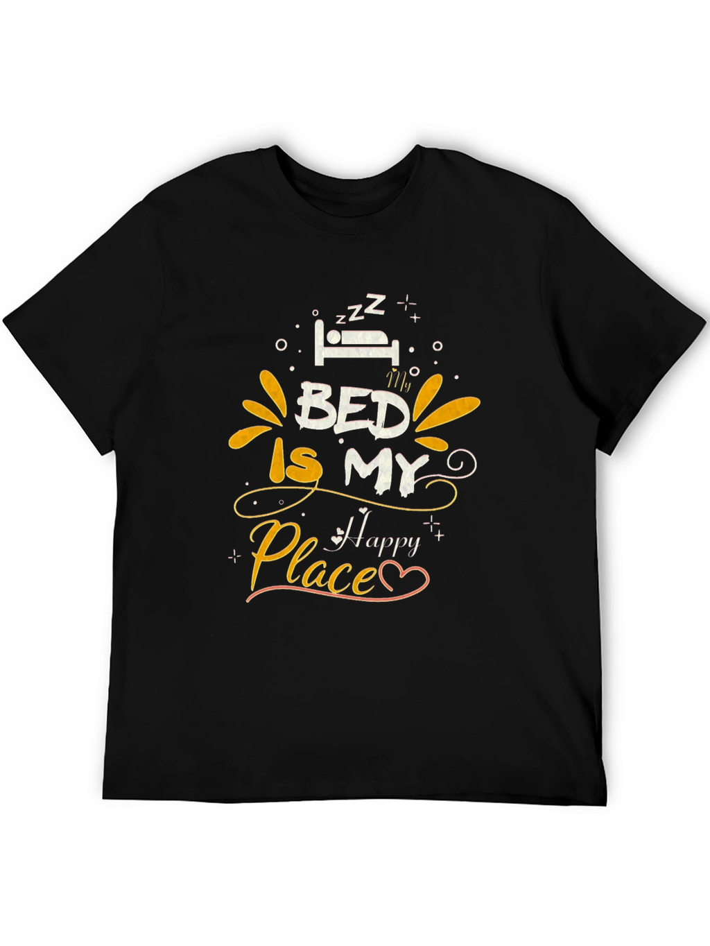 Bed Is My Happy Place Graphic Tee - Black