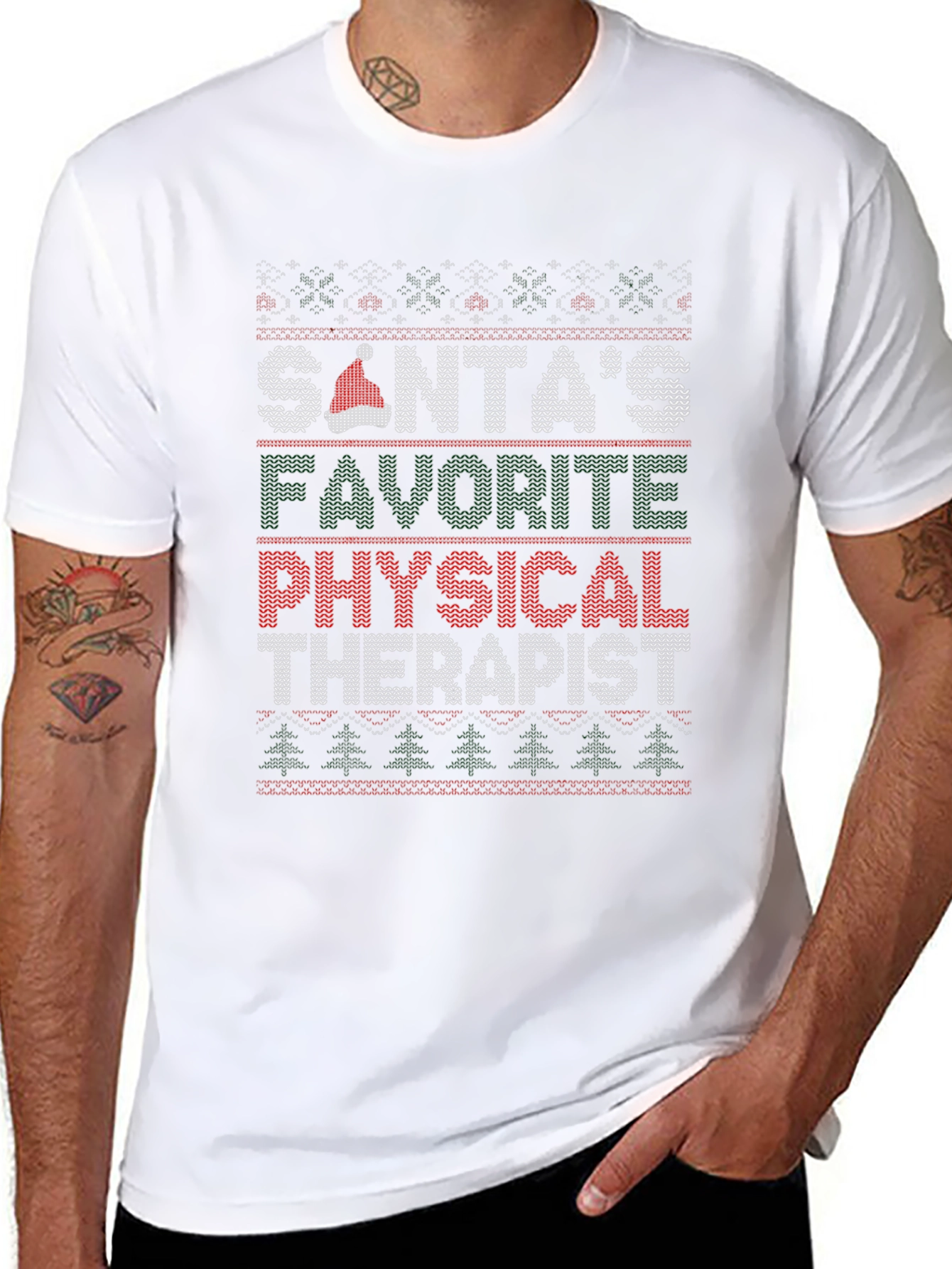 Santas Favorite Physical Therapist Ugly Christmas Sweater T-Shirt