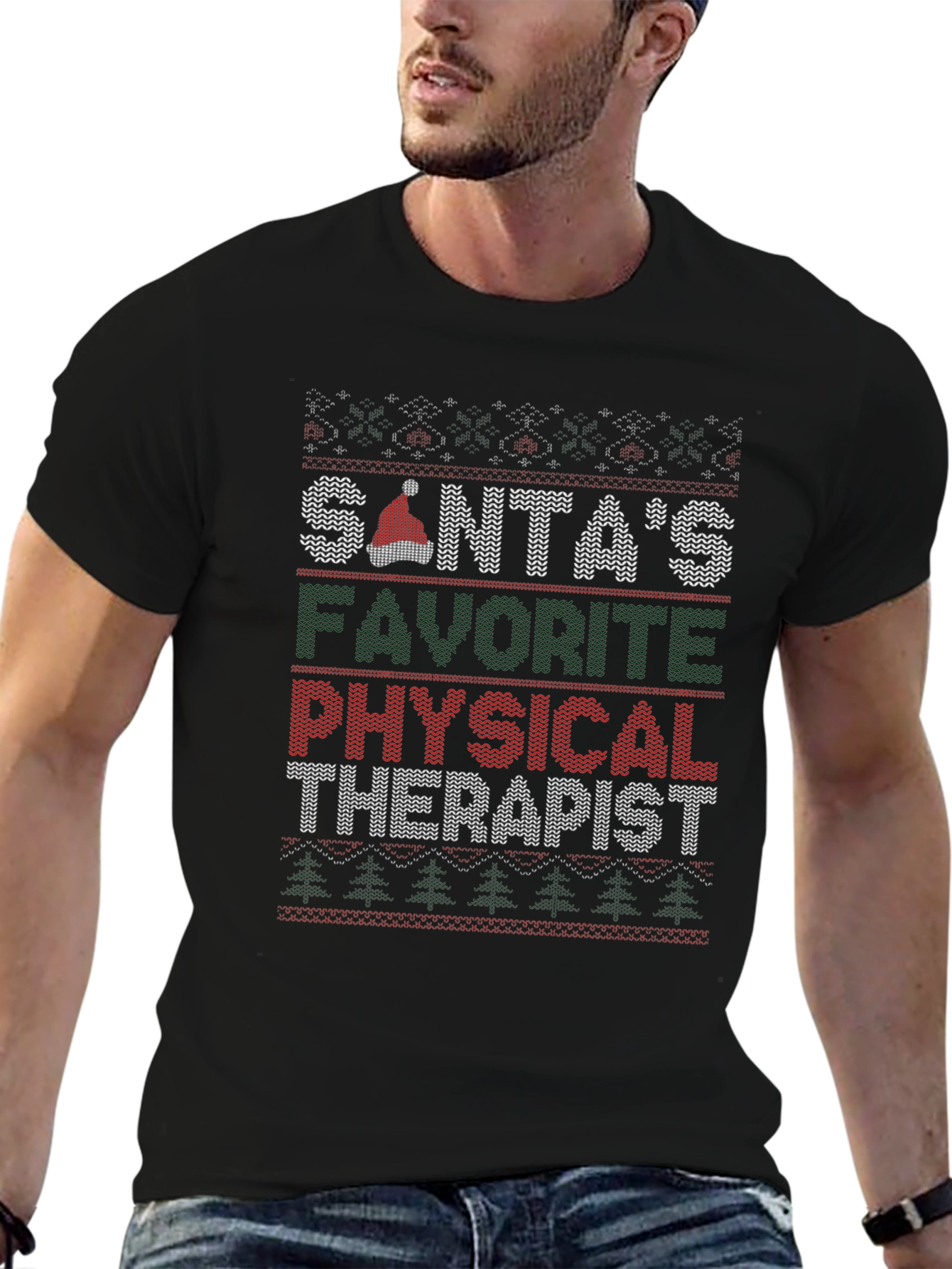 Santas Favorite Physical Therapist Ugly Christmas Sweater T-Shirt