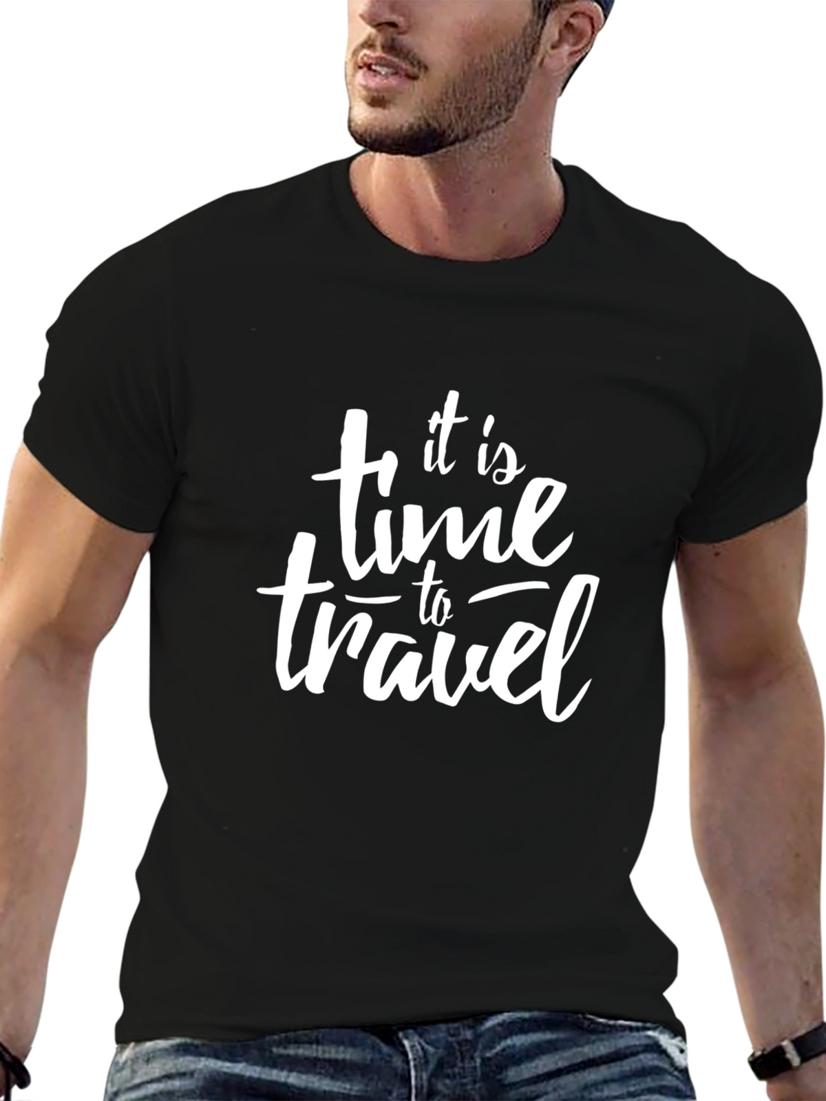 It is Time to Travel Black Graphic Tee