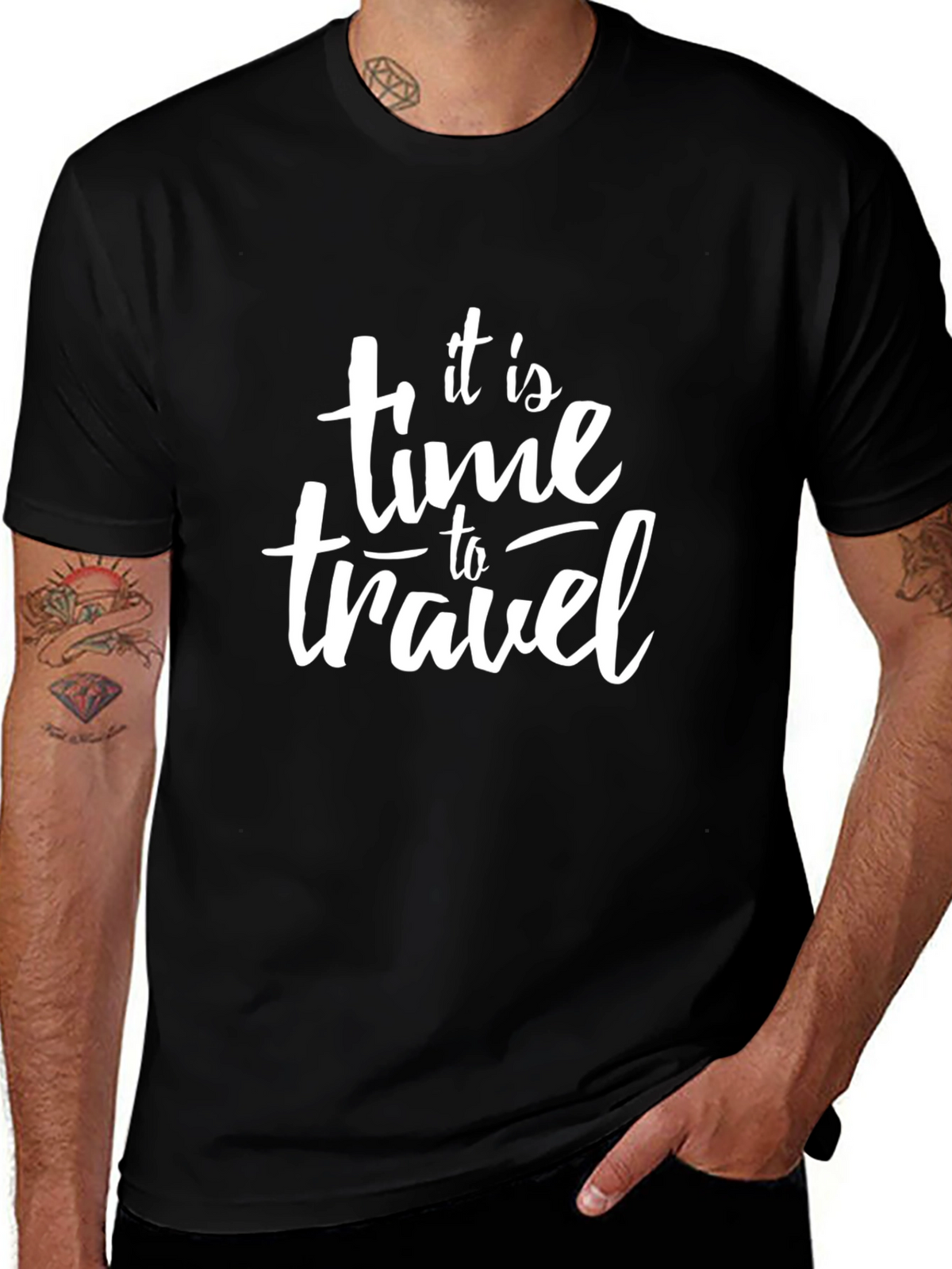 It is Time to Travel Black Graphic Tee