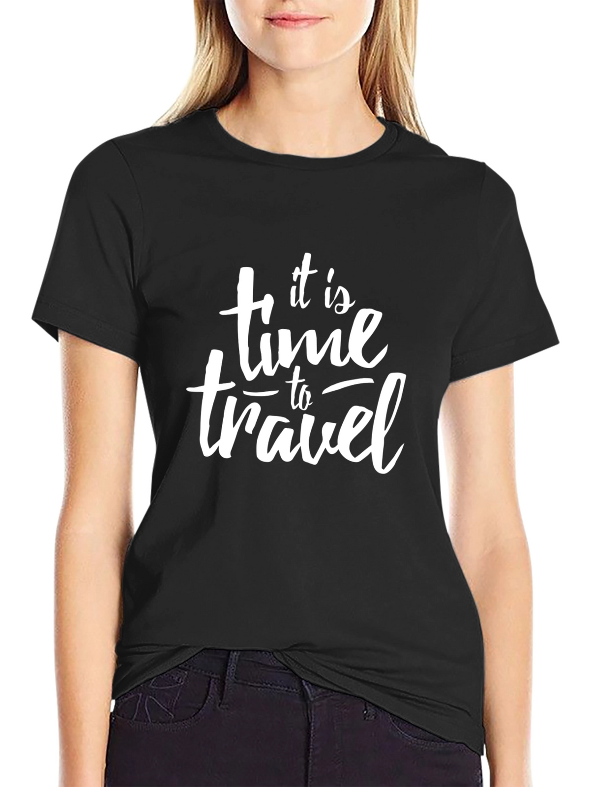 It is Time to Travel Black Graphic Tee
