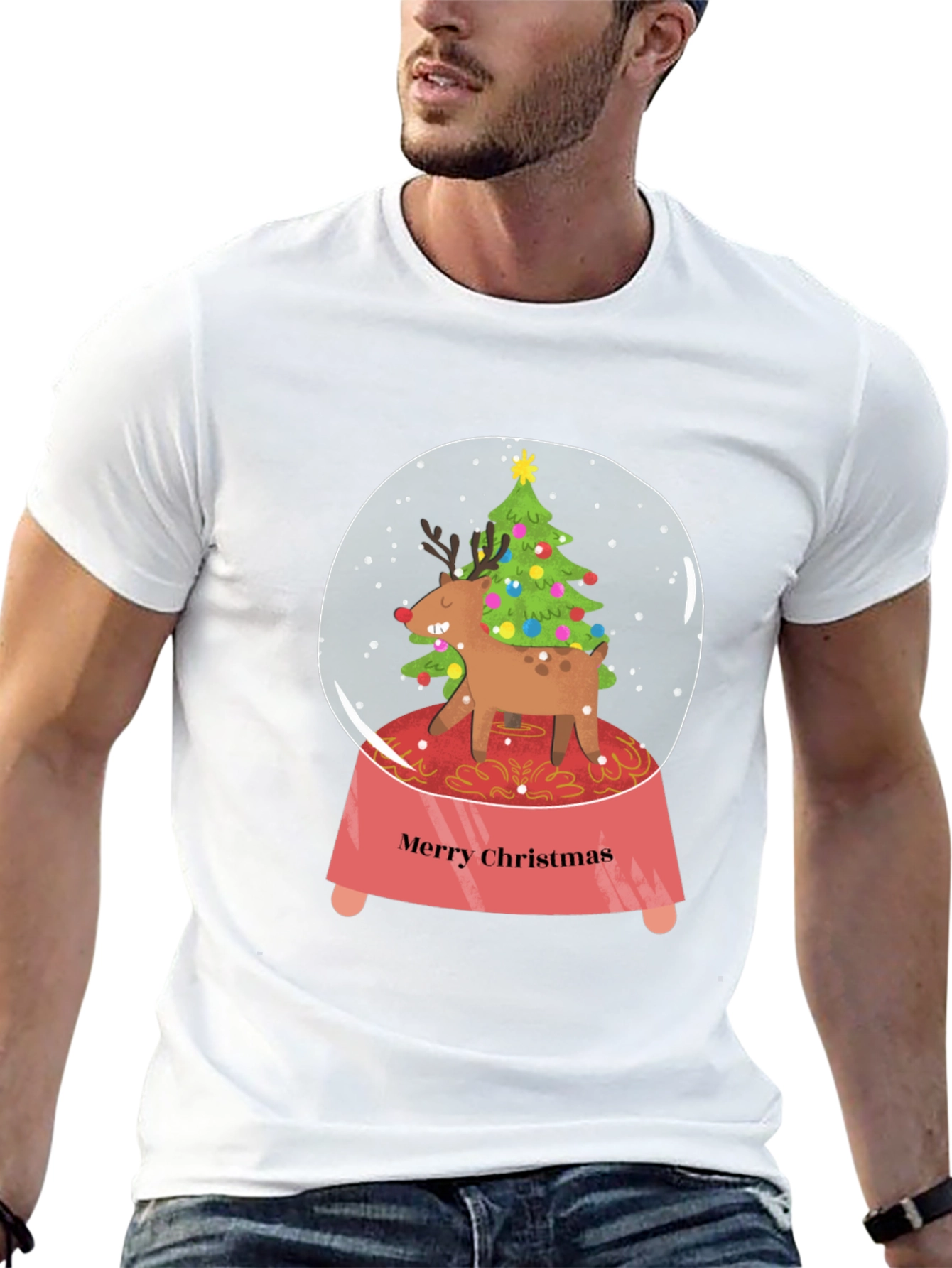 Merry Christmas Reindeer Snow Globe T-Shirt