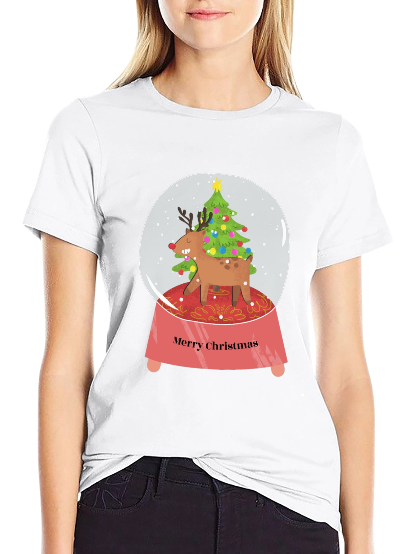 Merry Christmas Reindeer Snow Globe T-Shirt