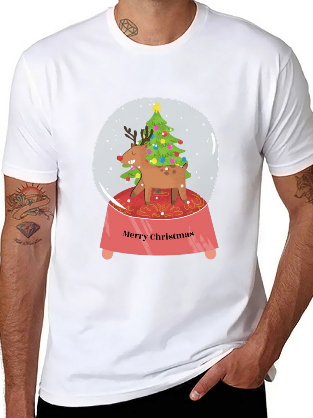 Merry Christmas Reindeer Snow Globe T-Shirt
